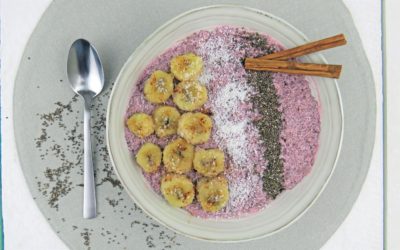 Frambozen chiapudding met gebakken banaan