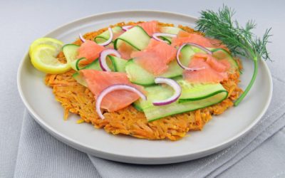 Zoete aardappel rösti met gerookte zalm